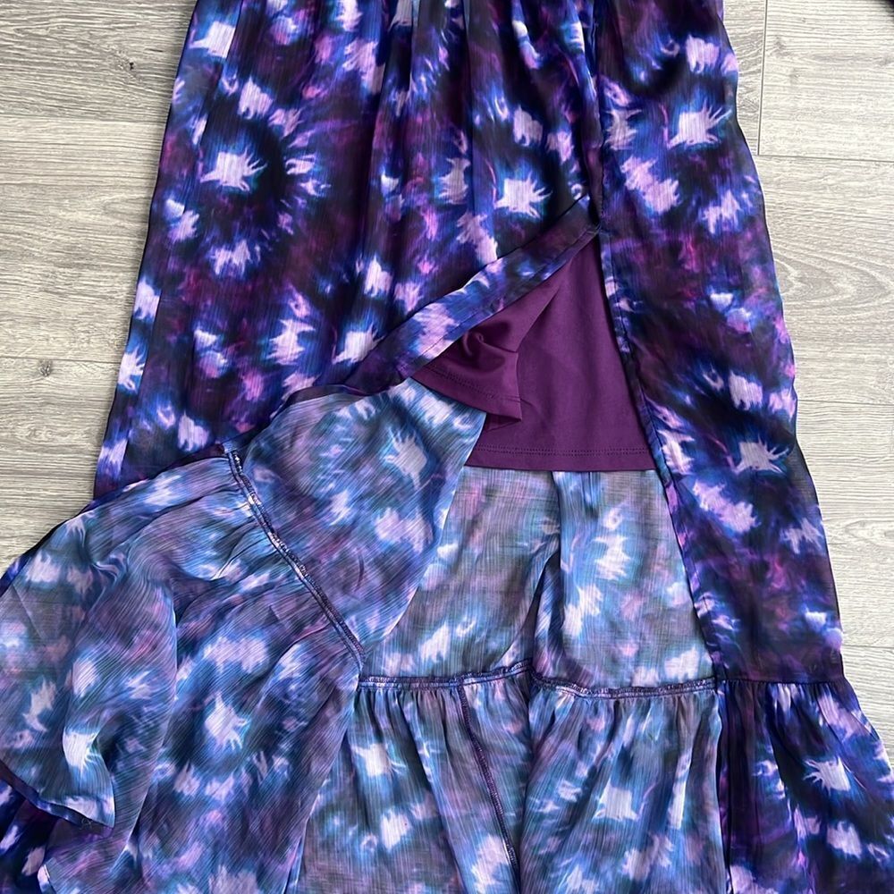 ShopBop RAHI Leila Cut Out Midi Dress Front Slit Chiffon Purple Tie Dye Small - Picture 7 of 12